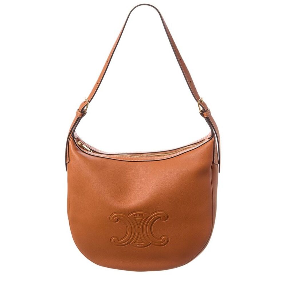 Celine Heloise Triomphe Medium Leather Hobo Bag, Brown